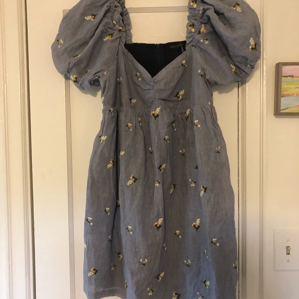 English factory Puff Sleeve Floral Embroidered Mini Dress